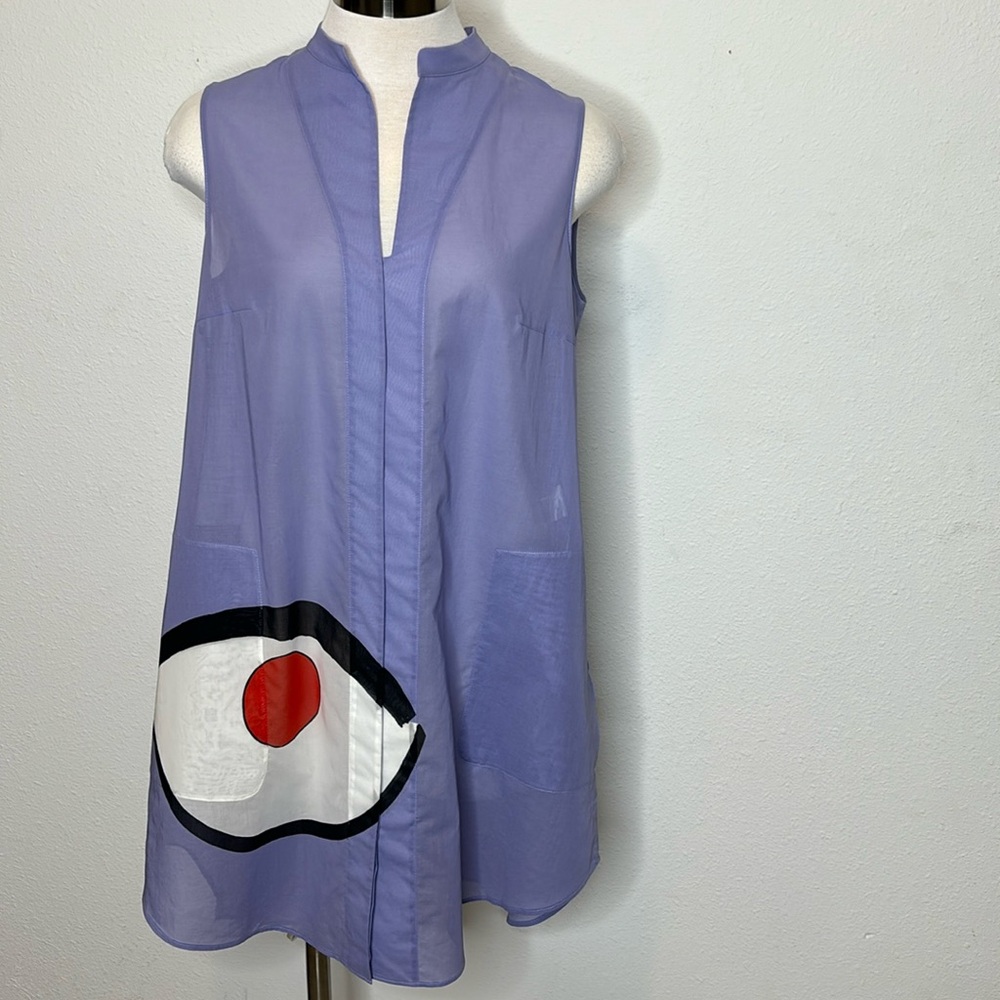AKRIS size 6 Lilac Wink Sheer Cotton Sleeveless Shirtdress